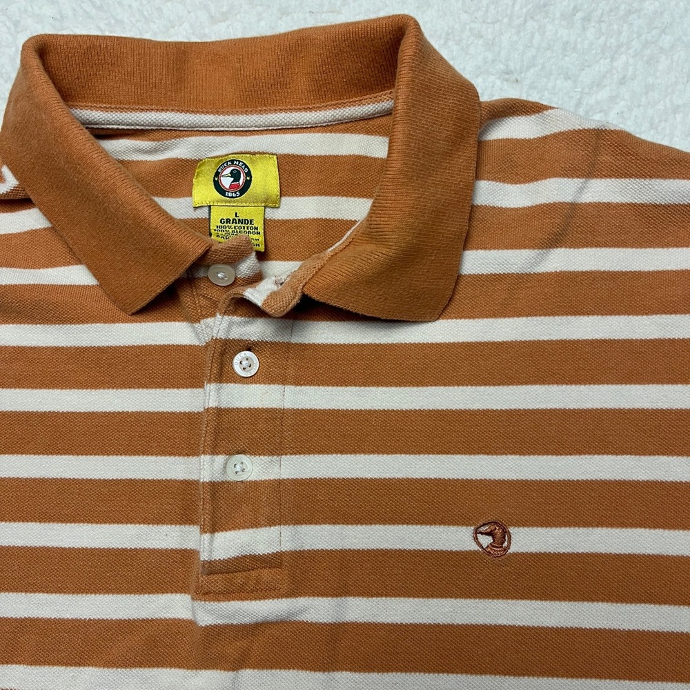Duck Head Polo Shirt Mens Large Orange Striped Short Sleeve Pique Cotton Logo